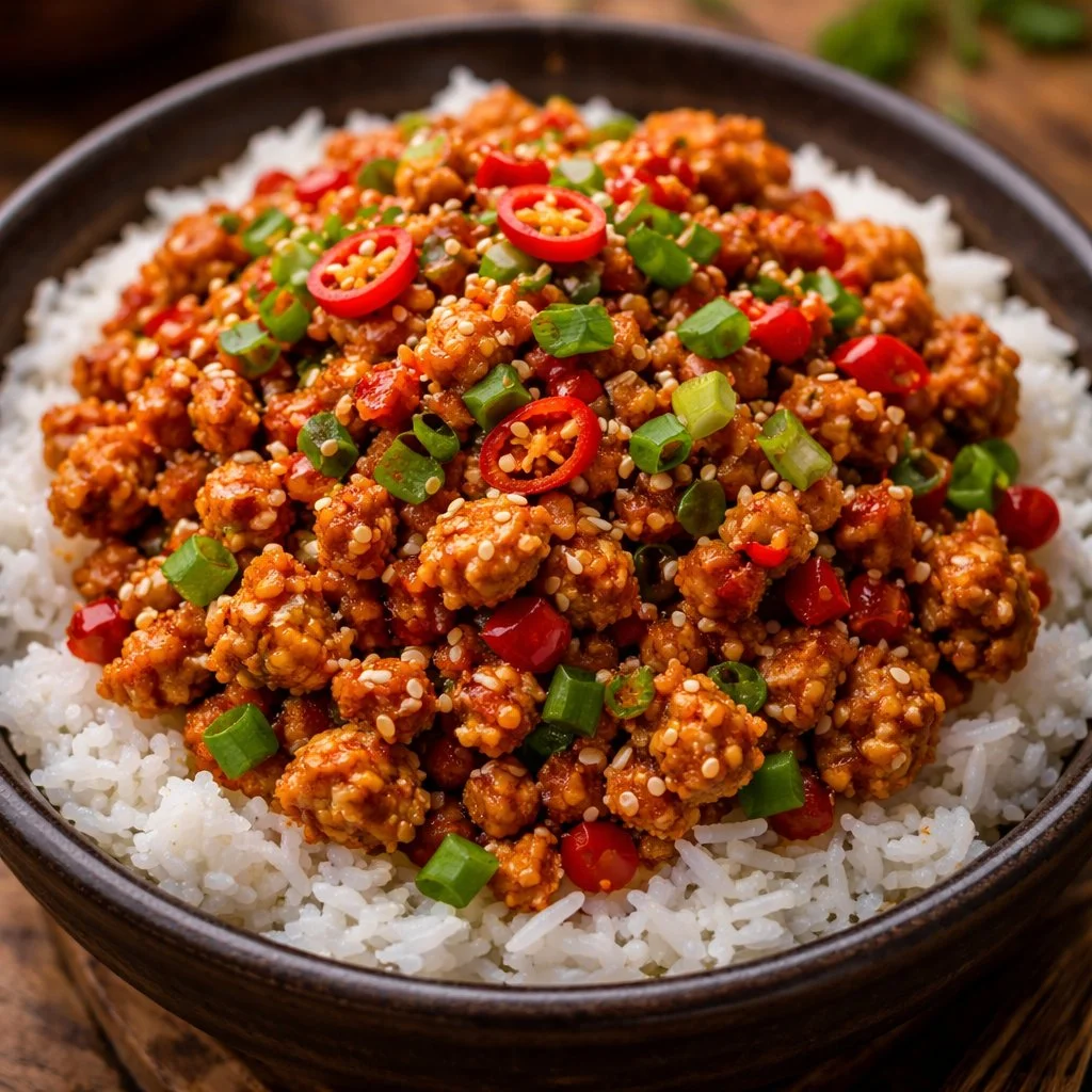 Recette de poulet haché épicé avec des ingrédients savoureux