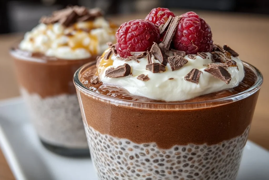 Pudding au chocolat et chia dans un bol, dessert sain et délicieux