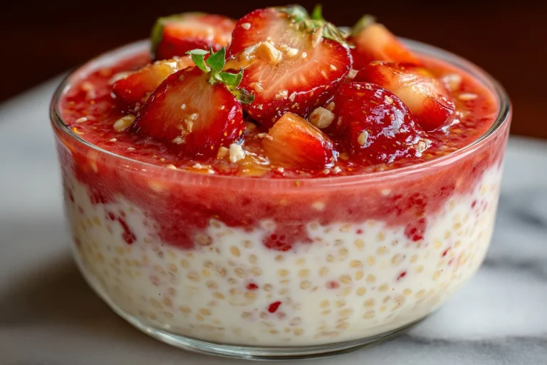 Recette de pudding chia à la noix de coco et fraise dans un bol