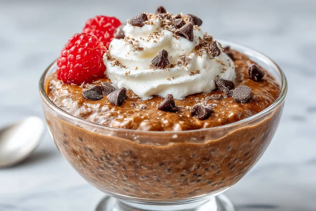Pudding de chia au chocolat protéiné dans un bol