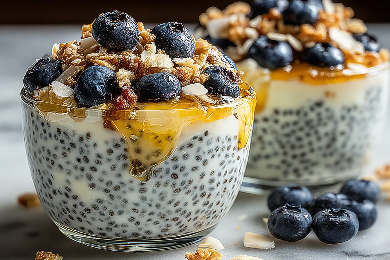 Recette de pudding de chia au citron et aux myrtilles dans un bol