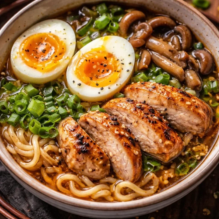 Bol de Ramen Maison au Poulet, riche en saveurs et ingrédients frais.