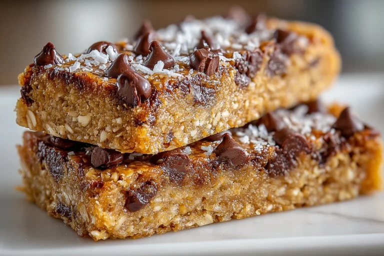 Barres de flocons d'avoine maison avec pépites de chocolat sur une assiette