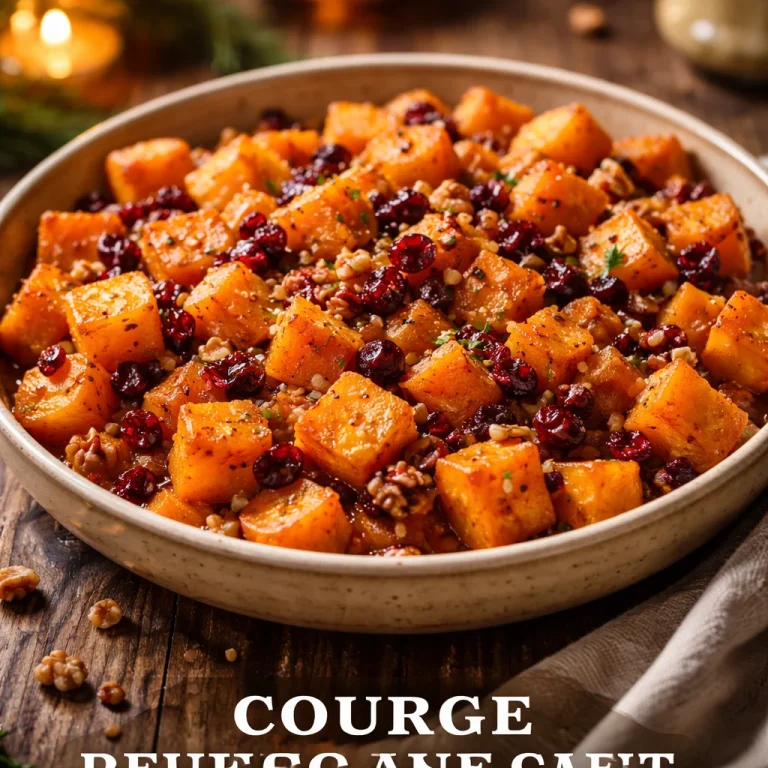 Courge butternut rôtie au miel, prête à servir dans un plat coloré.