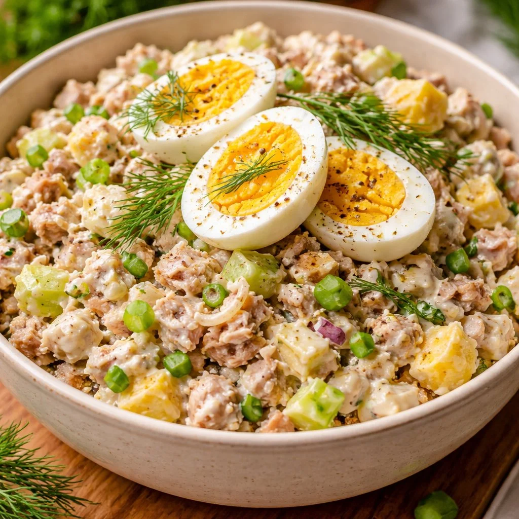 Salade de thon et œufs garnie de légumes frais