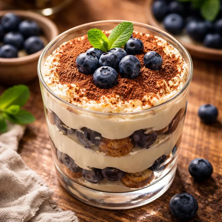 Tiramisu aux myrtilles sans œuf, dessert italien délicieux et léger
