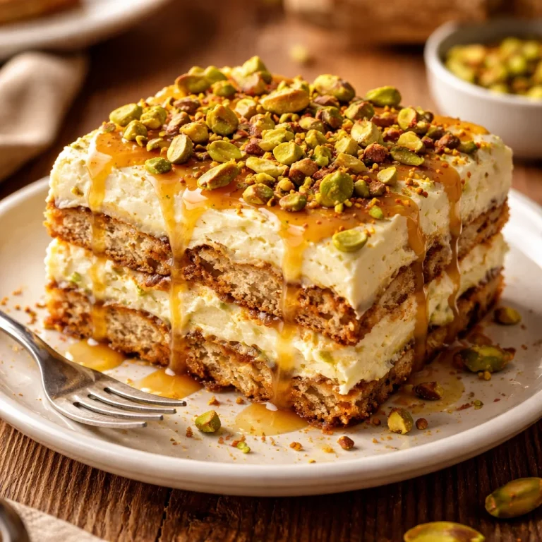 Tiramisu aux pistaches, une délicieuse variante du dessert italien classique.
