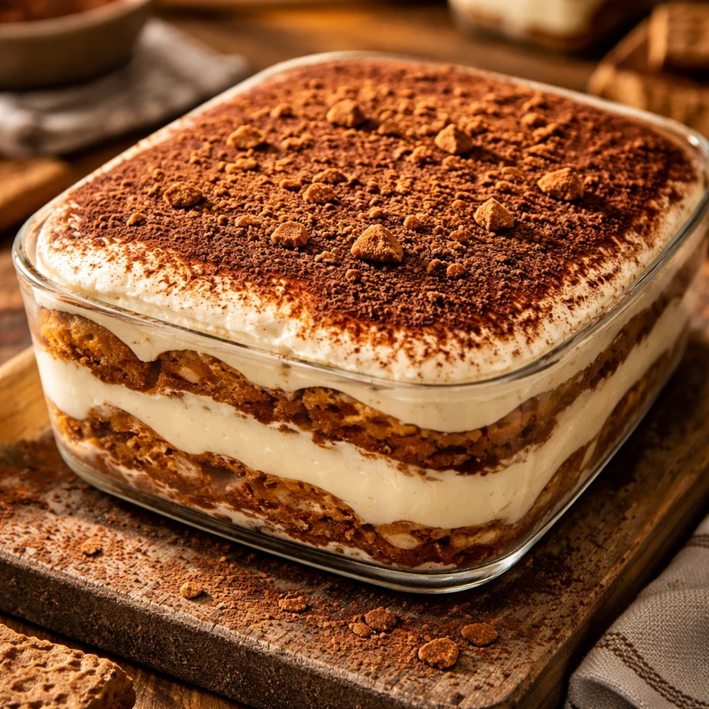 Délicieux tiramisu Biscoff avec une couche de biscuit caramel et crème café