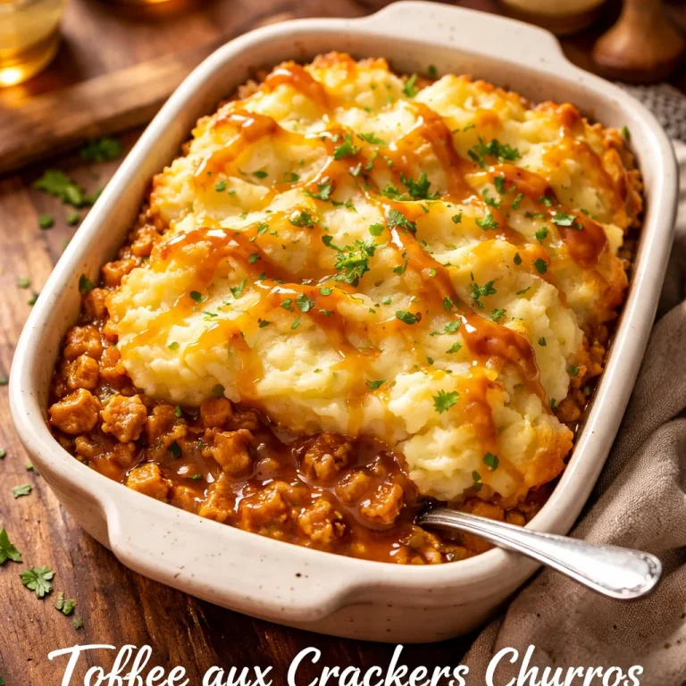 Churros enrobés de caramel toffee, garnis de crackers croustillants