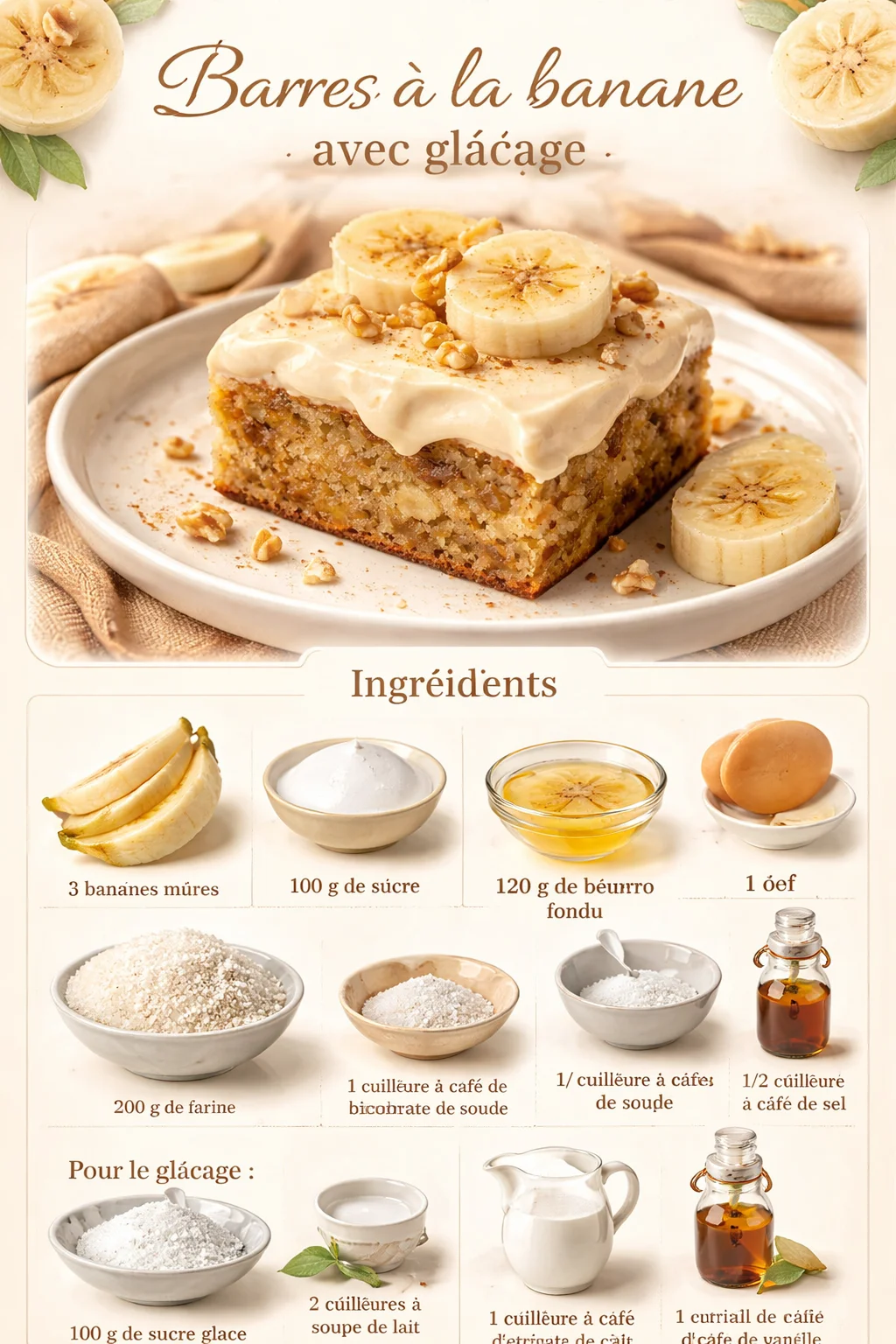 Barres à la banane avec glaçage