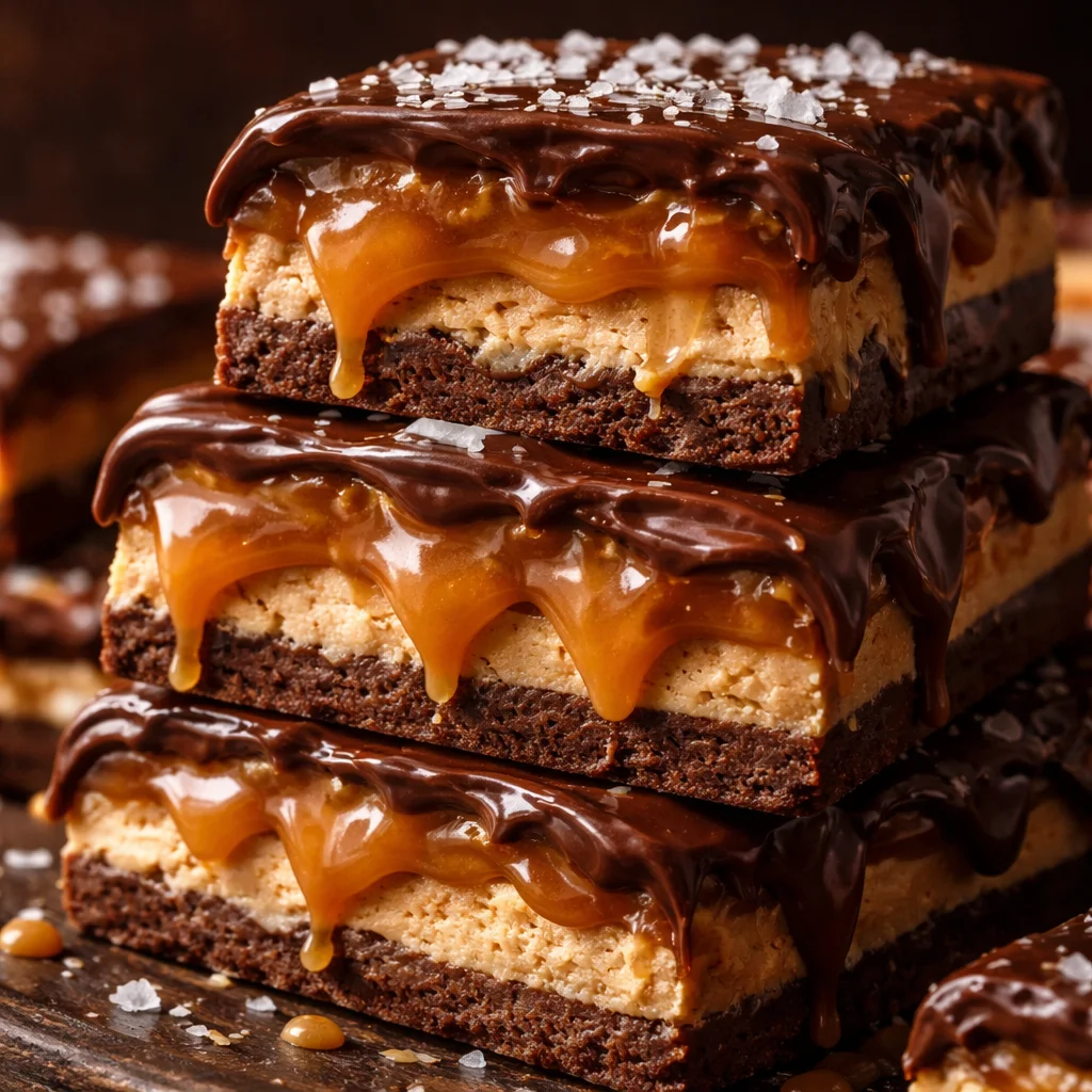 Barres au caramel, chocolat et beurre de cacahuète