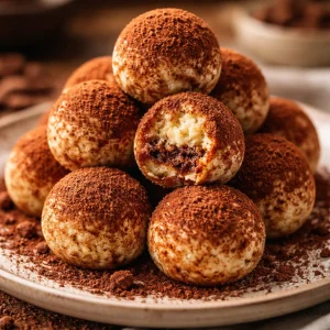 Boules de Tiramisu délicieusement décorées avec cacao et café