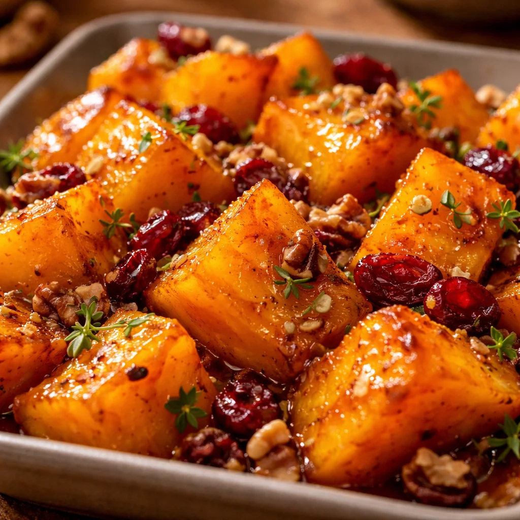 Butternut squash rôti au miel, plat savoureux et coloré