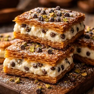 Carrés cannoli classiques garnis de crème italienne délicieuse.