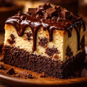 Cheesecake au brownie avec une croûte délicieuse et crémeuse