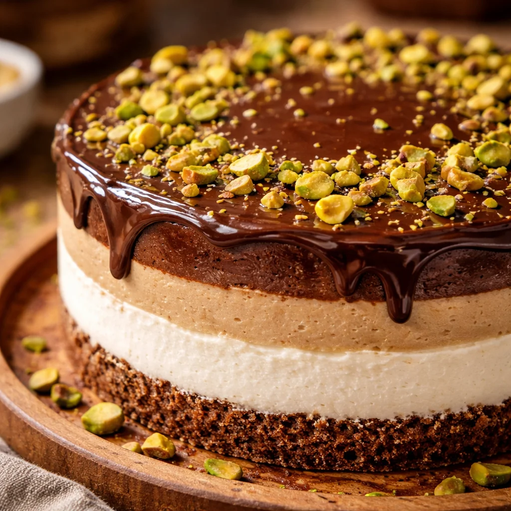 Cheesecake chocolat tahini pistache, dessert crémeux et gourmand