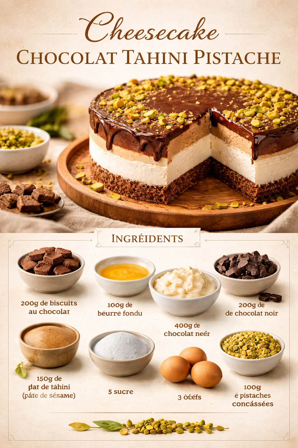 Cheesecake Chocolat Tahini Pistache