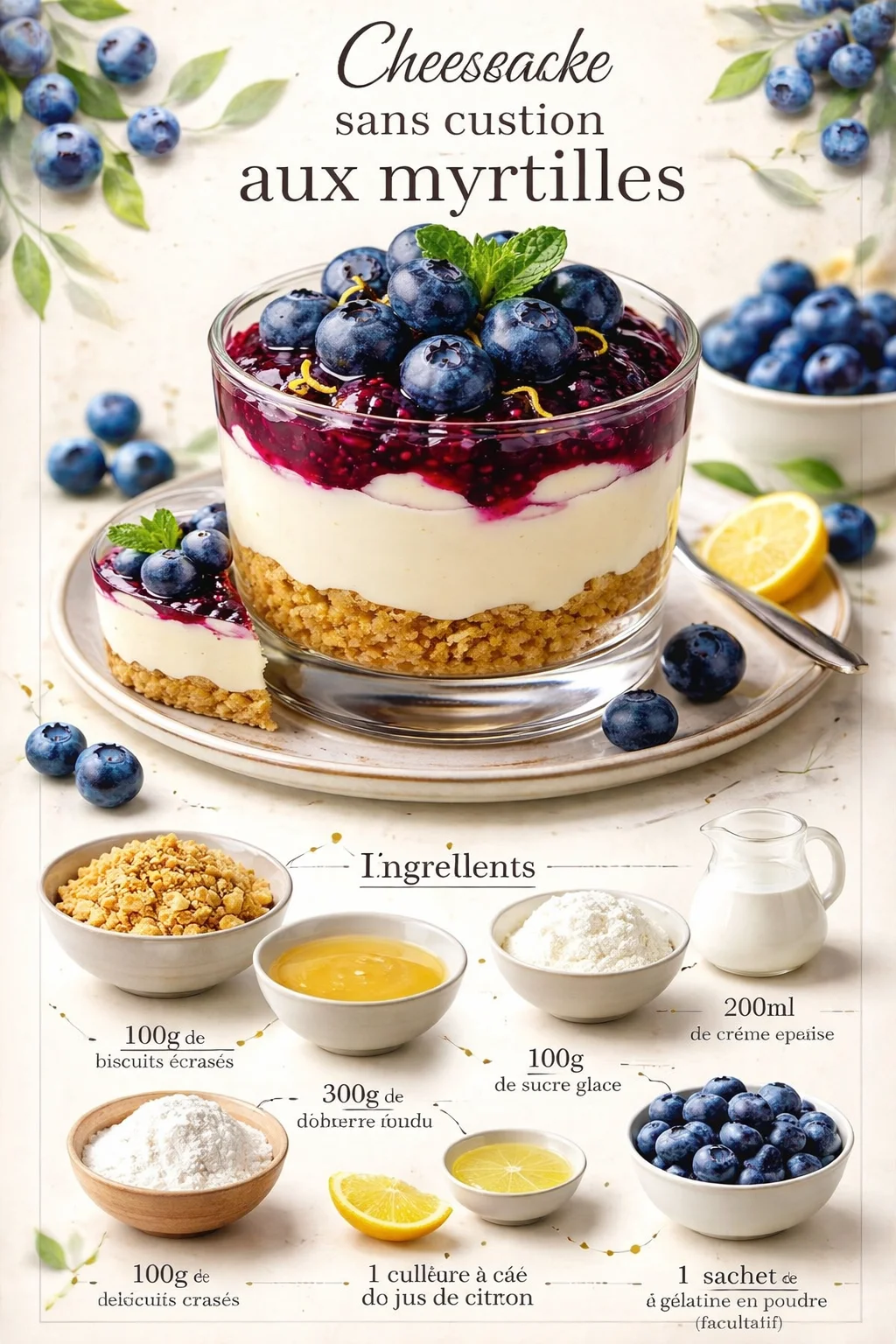 Cheesecake sans cuisson aux myrtilles