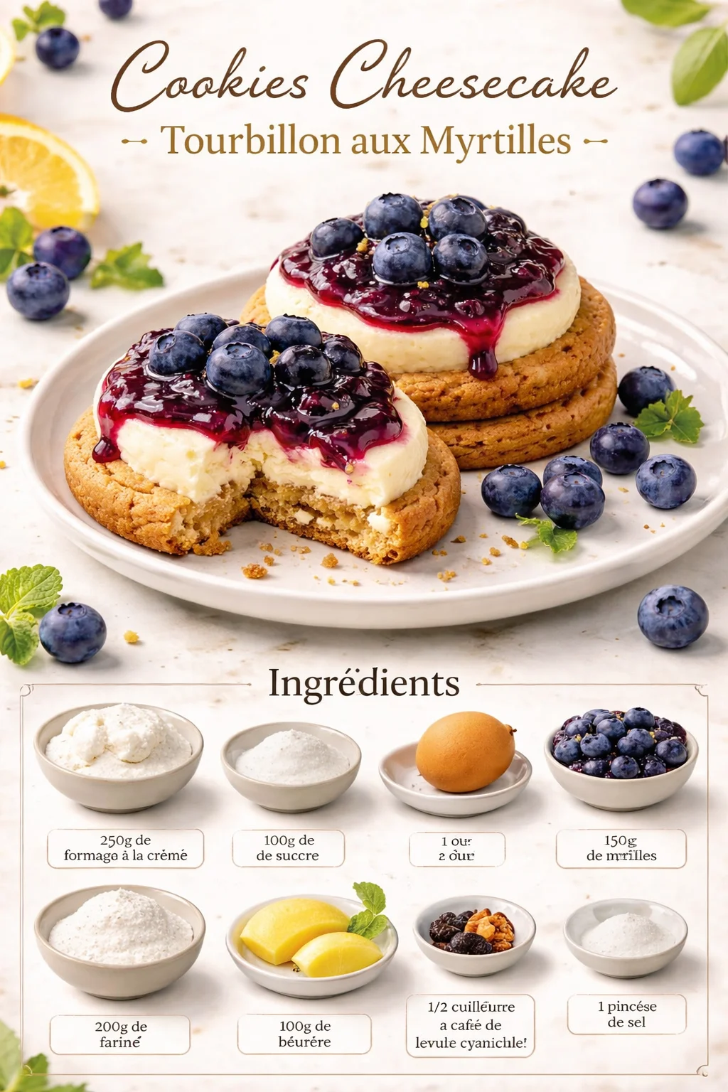 Cookies Cheesecake Tourbillon aux Myrtilles