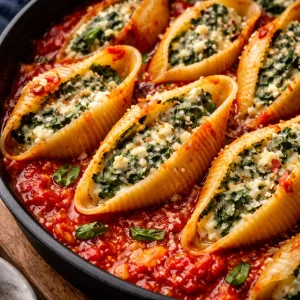 Coquilles farcies aux épinards et ricotta, un plat savoureux et coloré.