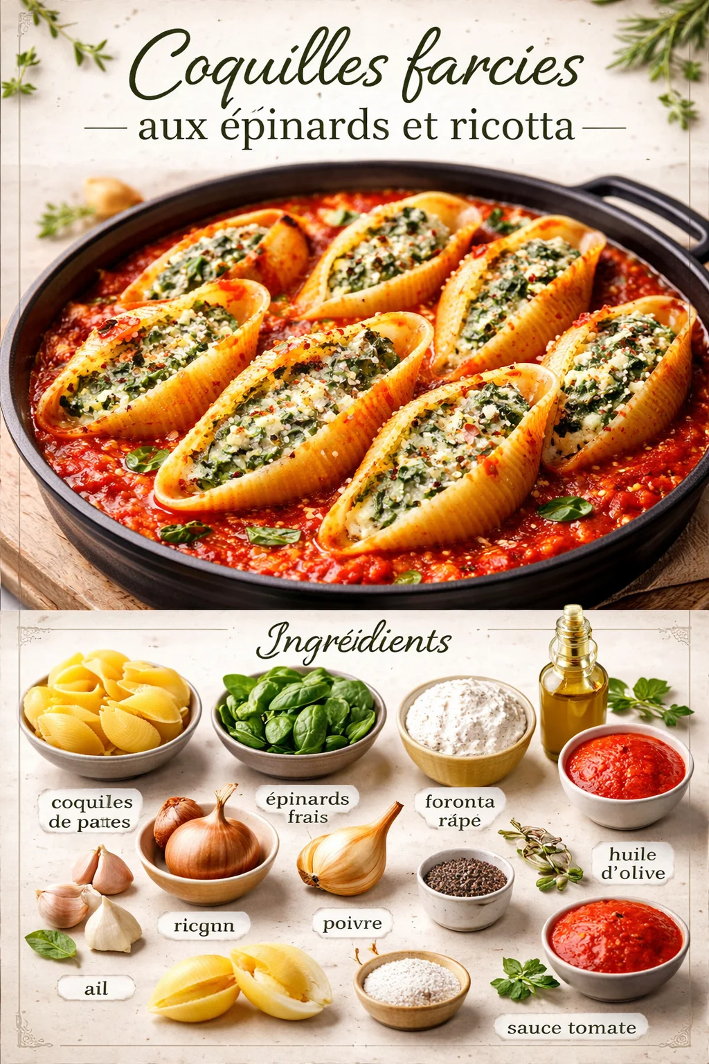 Coquilles farcies aux épinards et ricotta