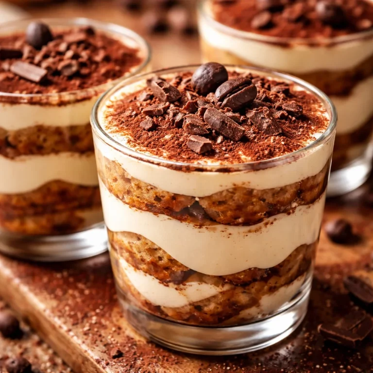 Coupes de tiramisu en biscuits servies dans des verrines élégantes.