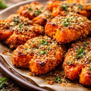 Carottes écrasées croustillantes garnies d'herbes fraîches