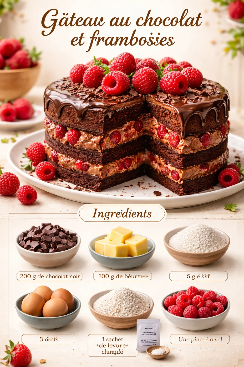 Gâteau au chocolat et framboises