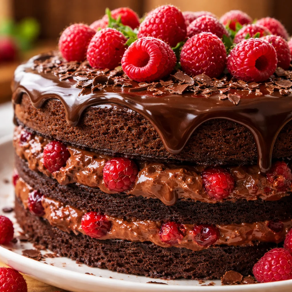 Gâteau au chocolat et framboises