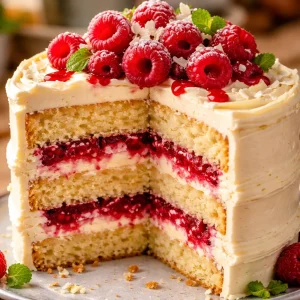 Gâteau Chocolat Blanc Framboise avec des framboises fraîches et chocolat noir