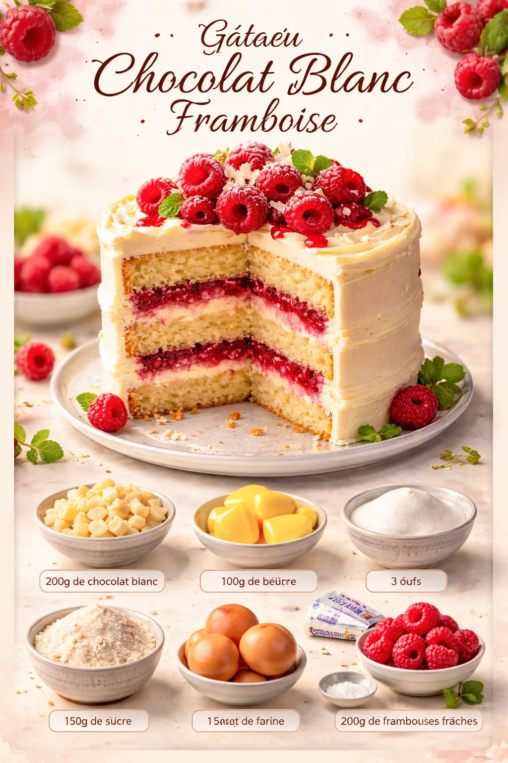 Gâteau Chocolat Blanc Framboise