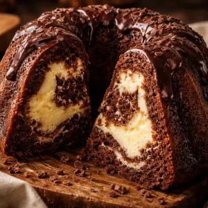 Gâteau marbré au chocolat et cheesecake avec une texture moelleuse et marbrée.