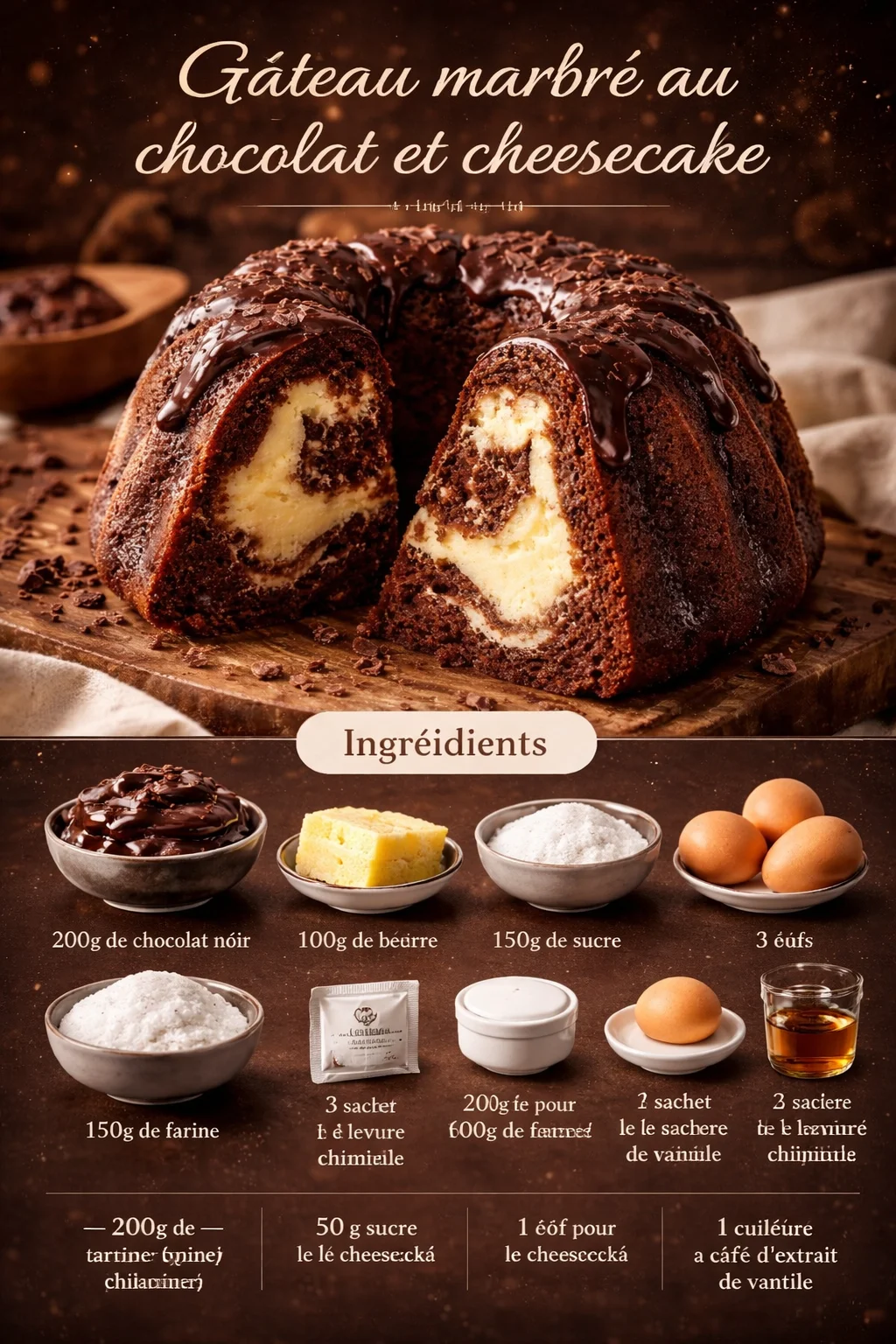 Gâteau marbré au chocolat et cheesecake