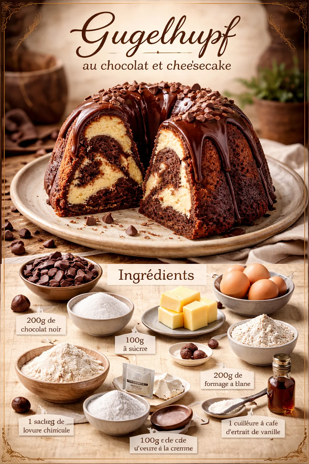 Gugelhupf au chocolat et cheesecake