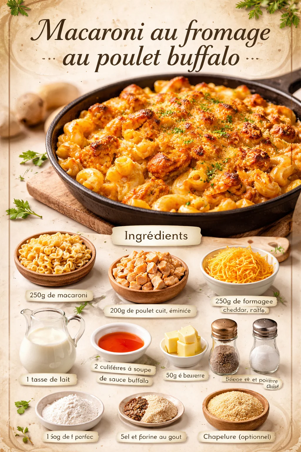 Macaroni au fromage au poulet buffalo