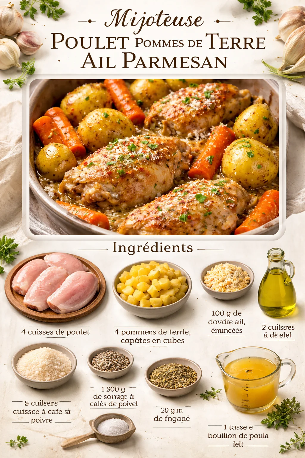 Mijoteuse Poulet Pommes de Terre Ail Parmesan