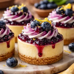 Mini cheesecakes myrtille citron garnis de fruits frais