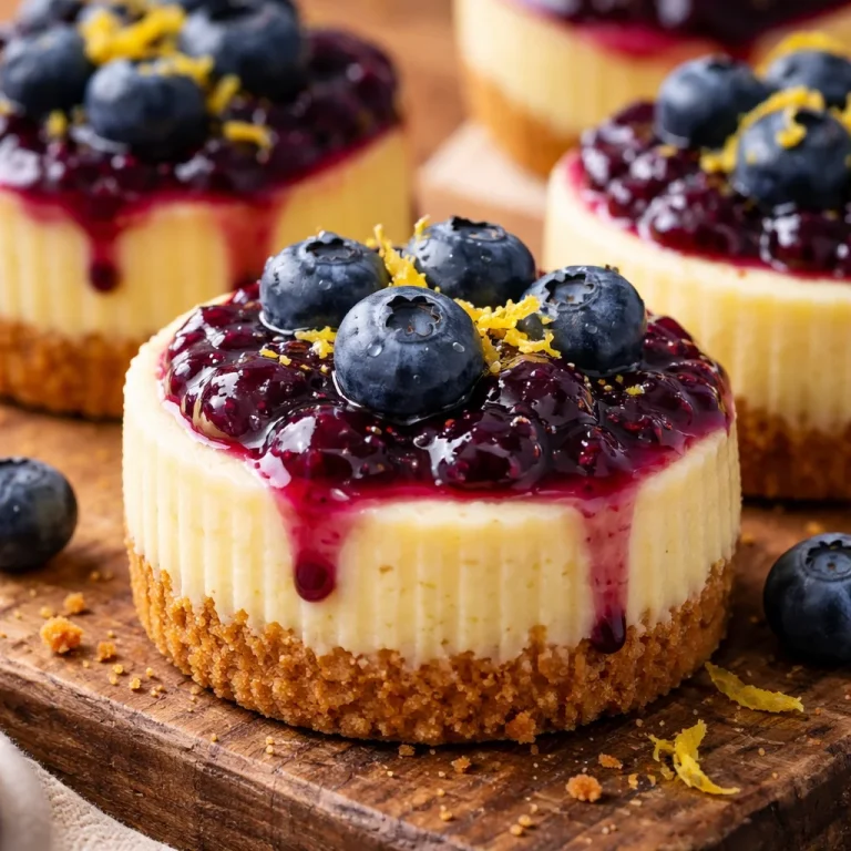 Mini cheesecakes myrtilles citron garnis de fruits frais et crème onctueuse