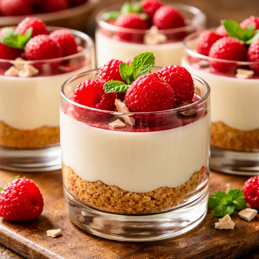 Mini desserts en verres colorés prêts à être dégustés, présentation élégante.