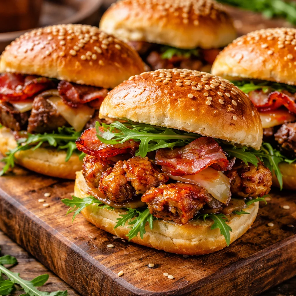 Mini sandwiches with maple chicken and beef