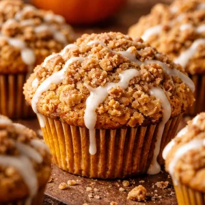 Muffins à la citrouille avec crumble croustillant sur le dessus.