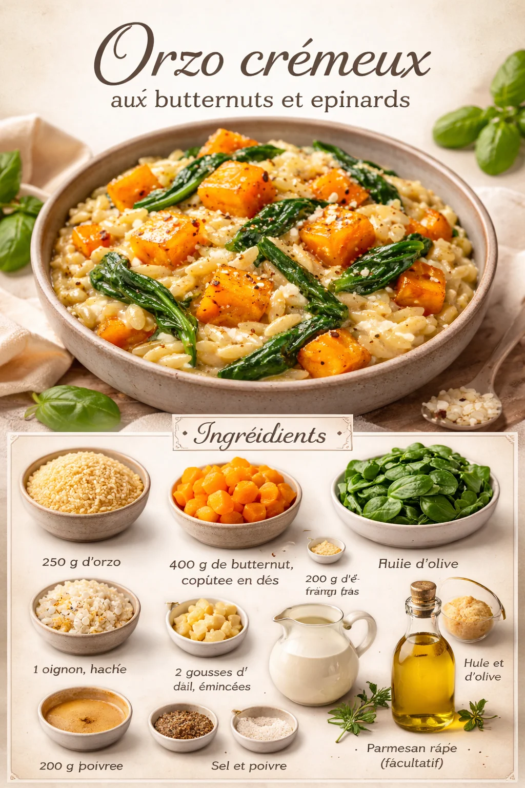 Orzo crémeux aux butternuts et épinards