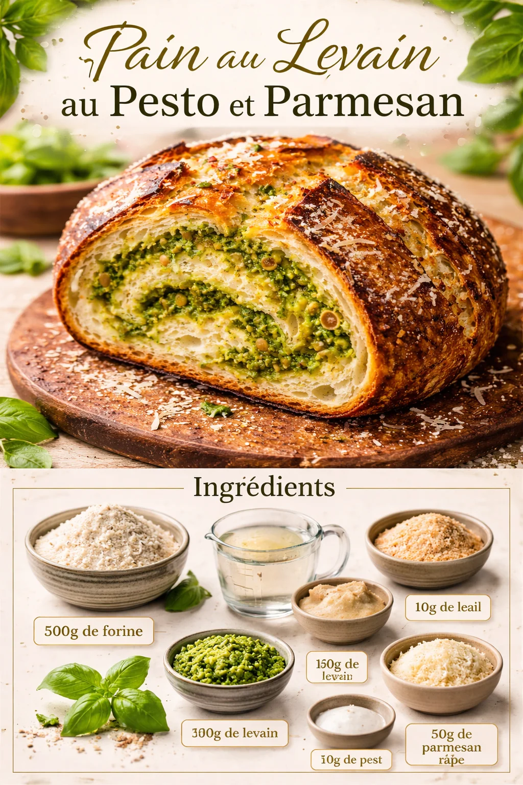 Pain au Levain au Pesto et Parmesan