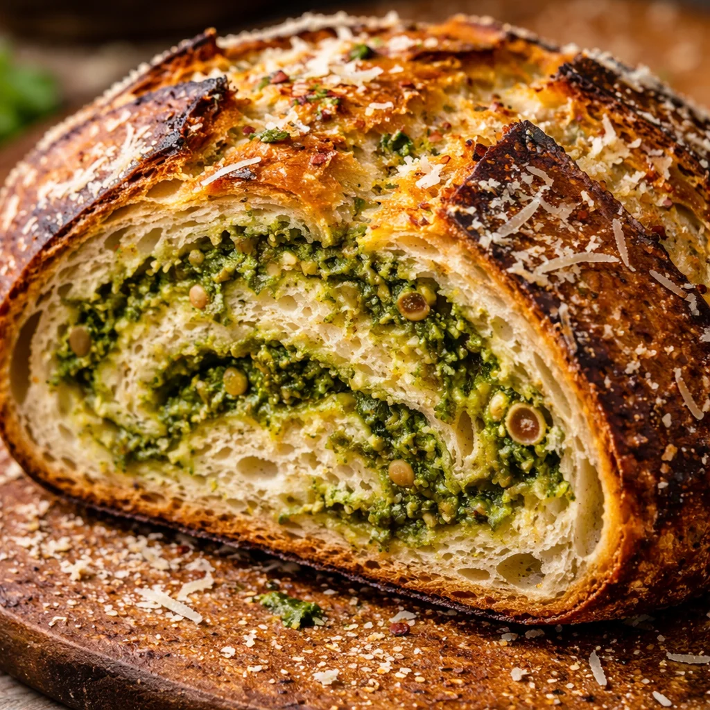 Pain au Levain au Pesto et Parmesan
