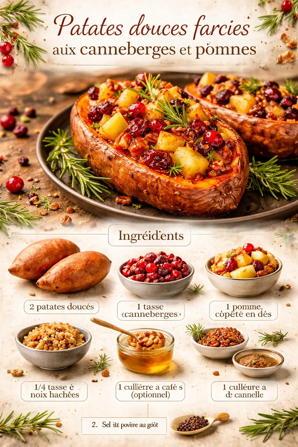 Patates douces farcies aux canneberges et pommes