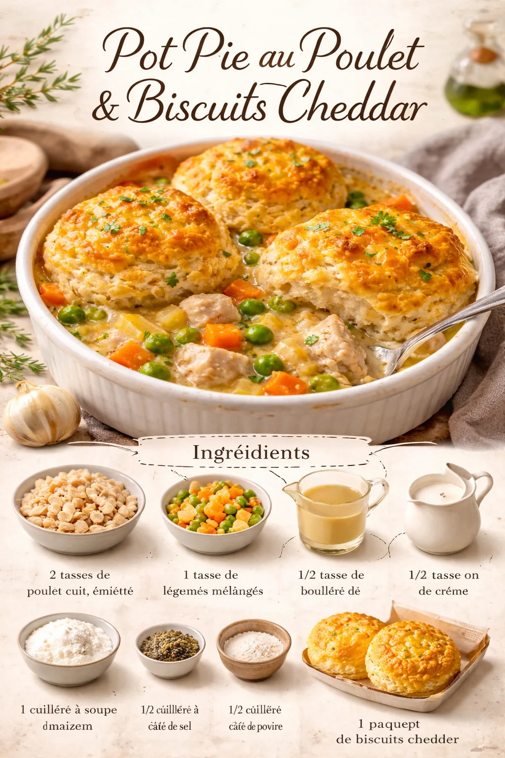 Pot Pie au Poulet & Biscuits Cheddar