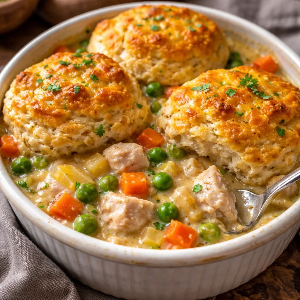 Pot Pie au Poulet & Biscuits Cheddar