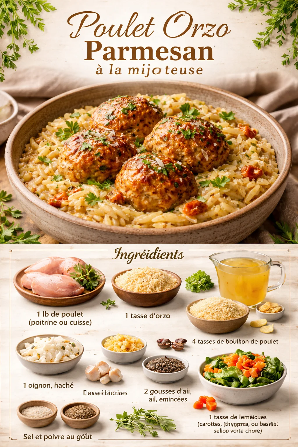 Poulet Orzo Parmesan à la mijoteuse