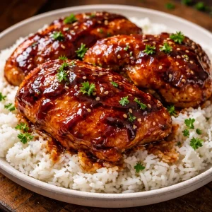 Riz au Poulet BBQ Miel, plat savoureux aux arômes sucrés et salés