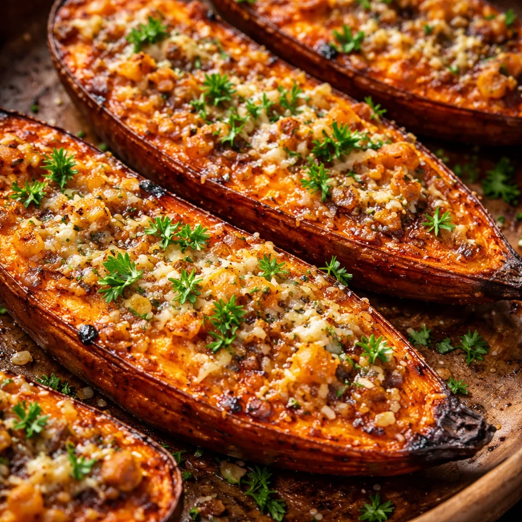 Patates douces rôties à l'ail et au parmesan, plat délicieux et sain